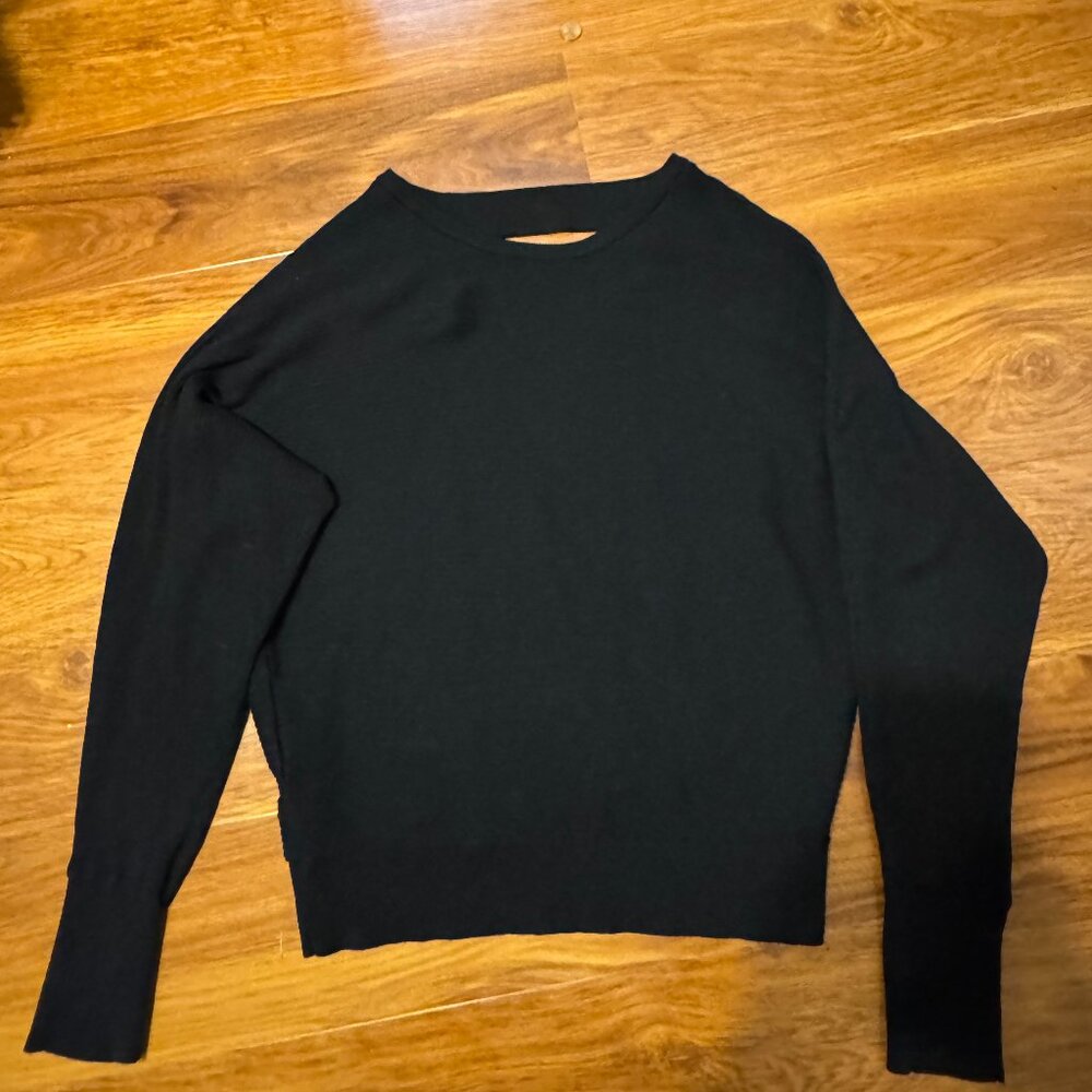 EXPRESS Womens Long Sleeve Scoop Neck Ribbed Sweater Black Open Back Small